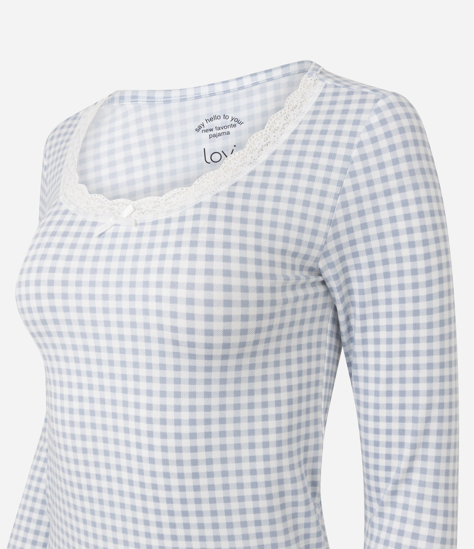 Blusa de Pijama em Peach Touch com Xadrez Vichy Azul 2