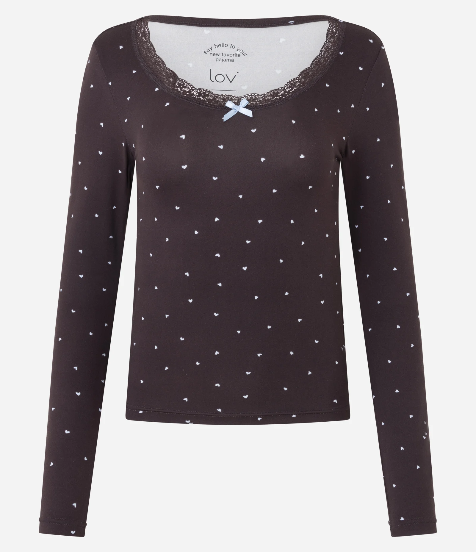 Blusa de Pijama em Peach Touch com Estampa de Coração Marrom 1