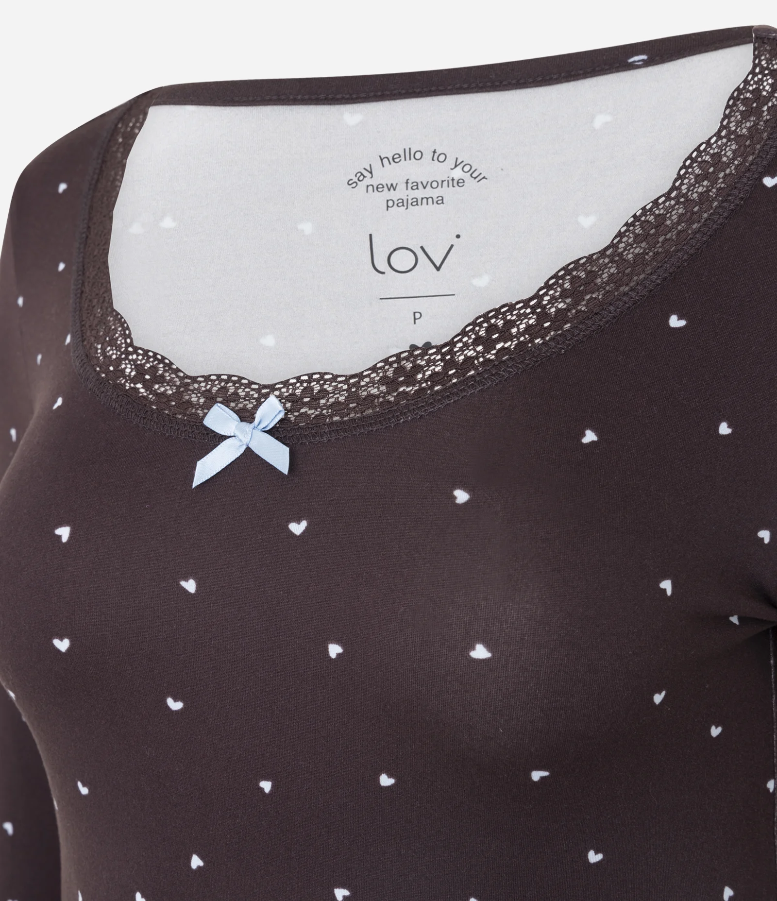 Blusa de Pijama em Peach Touch com Estampa de Coração Marrom 2