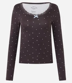 Blusa de Pijama em Peach Touch com Estampa de Coração