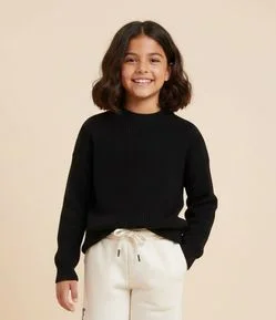Blusão Tricô Liso com Gola Alta - Tam 5 a 14 Anos