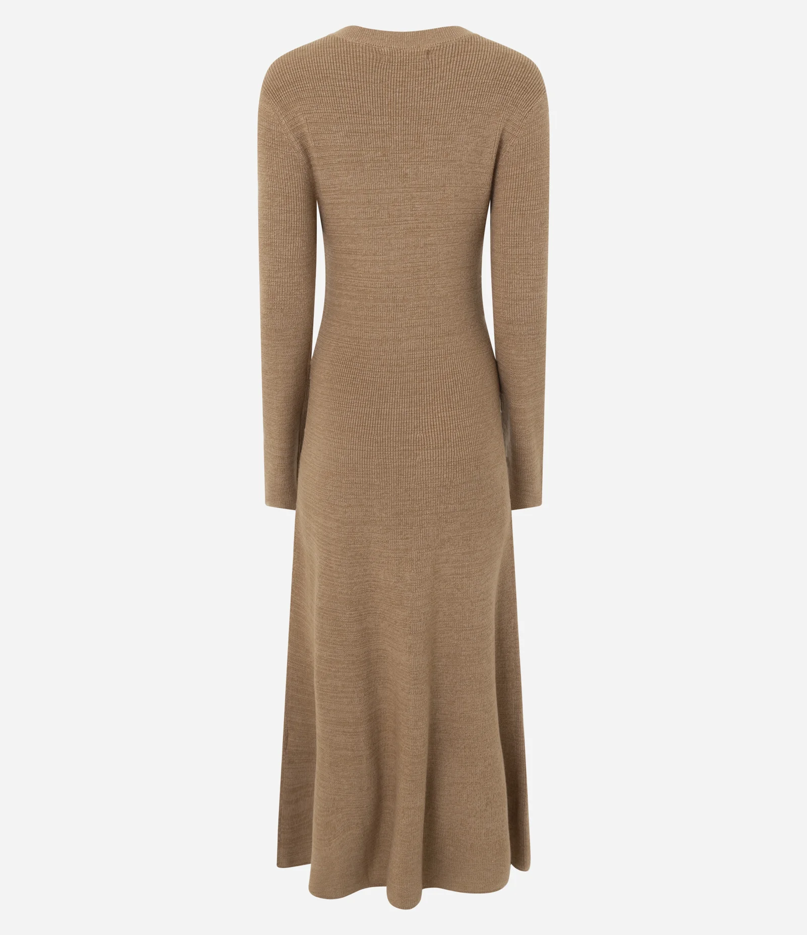 Vestido Evasê Long Midi em Tricô com Mangas Longas Bege 3