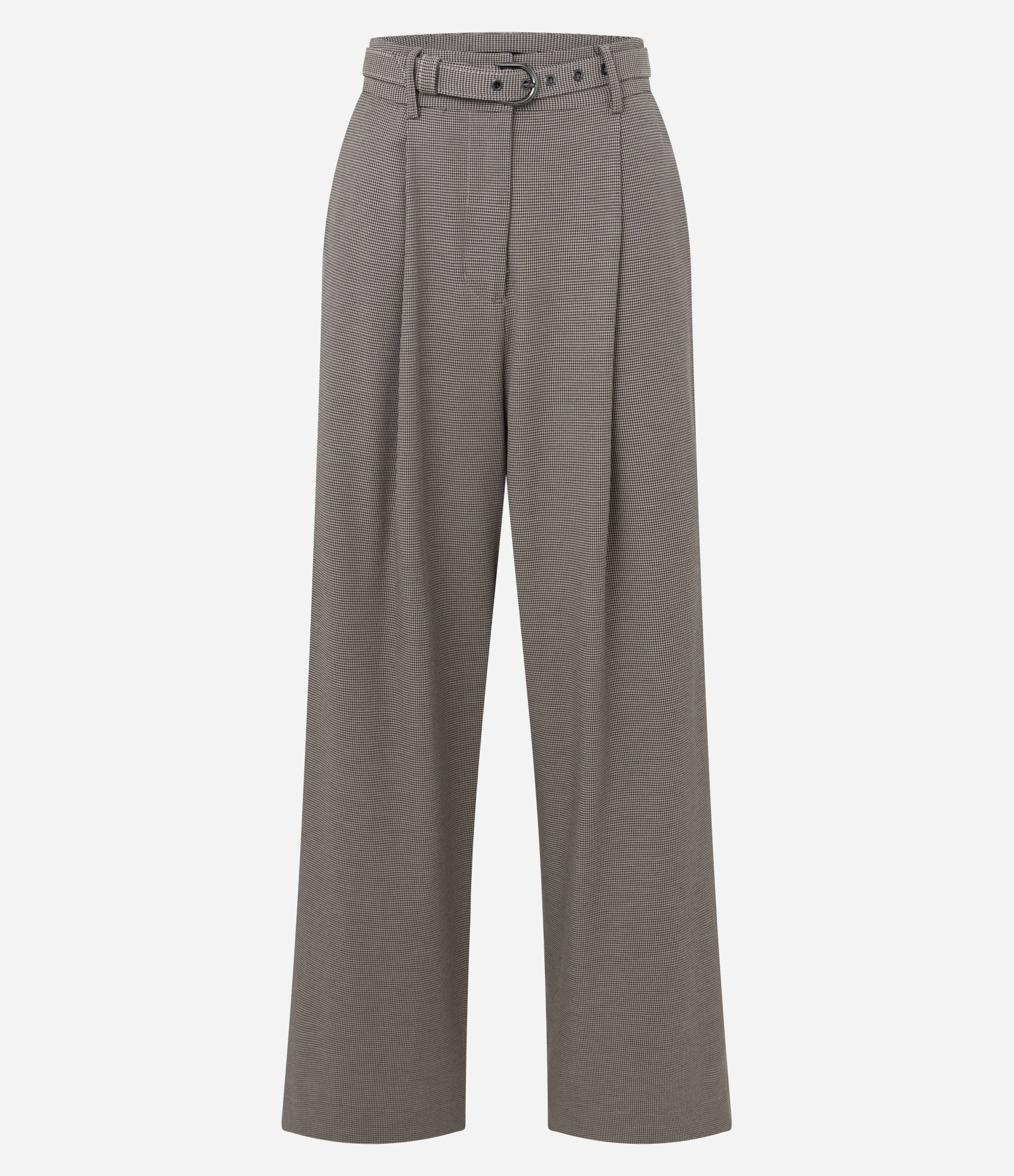 Calça Wide Leg Alfaiatada com Estampa Pied de Poule Marrom 1