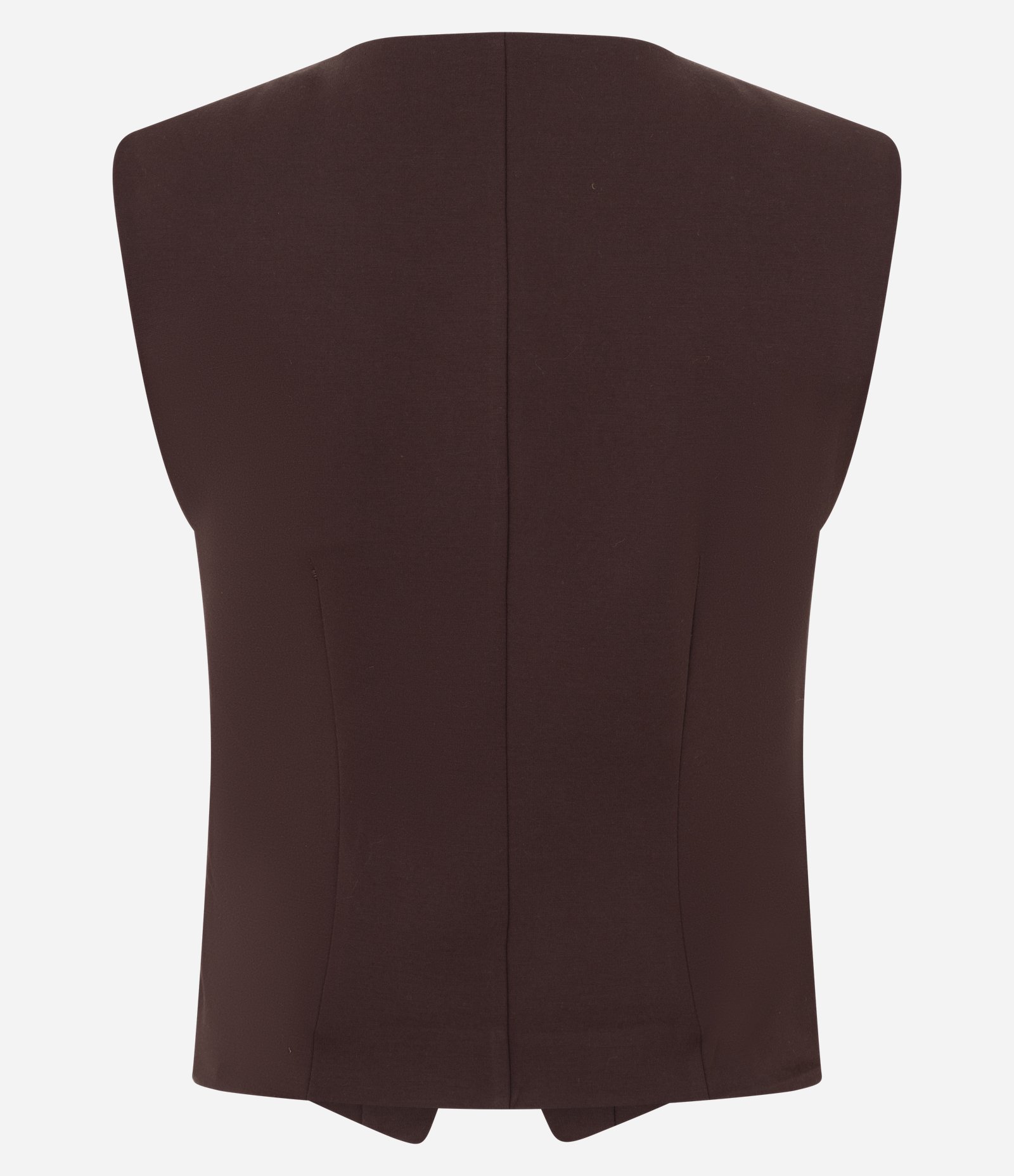 Colete Acinturado em Ponto Roma com Abotoamento Frontal Marrom 2