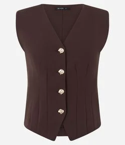 Colete Acinturado em Ponto Roma com Abotoamento Frontal