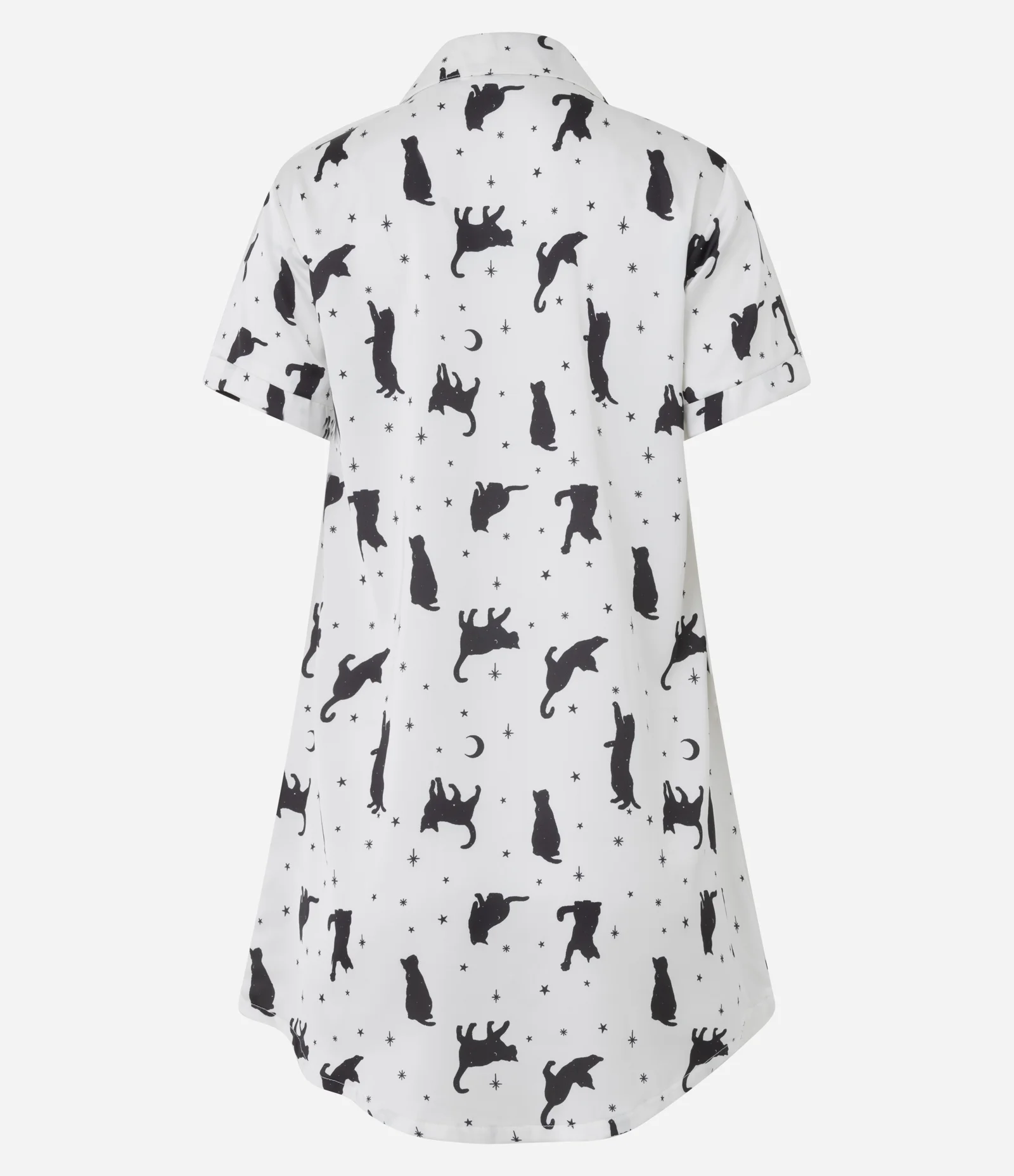 Camisola Cetim Estampa Cat Constellation Manga Curta Branco 2