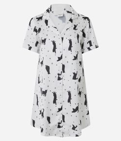 Camisola Cetim Estampa Cat Constellation Manga Curta