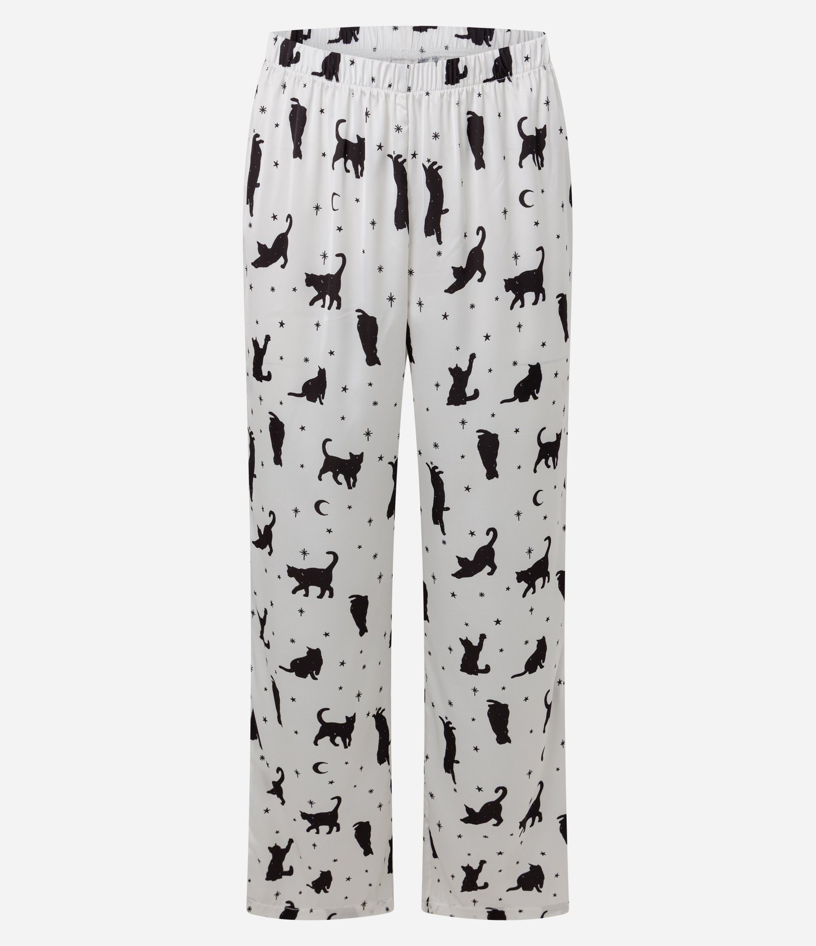 Pijama Feminino Cetim Modelo Americano Gatos Constelação Branco 3