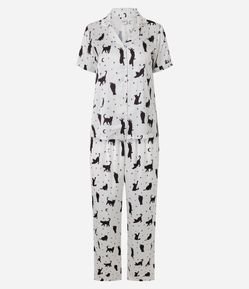 Pijama Feminino Cetim Modelo Americano Gatos Constelação