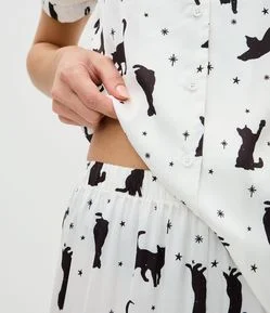 Pijama Feminino Cetim Modelo Americano Gatos Constelação