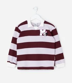 Casaco Infantil Listrado com Estampa Minnie e Gola Polo – Tam 1 a 7/8 Anos
