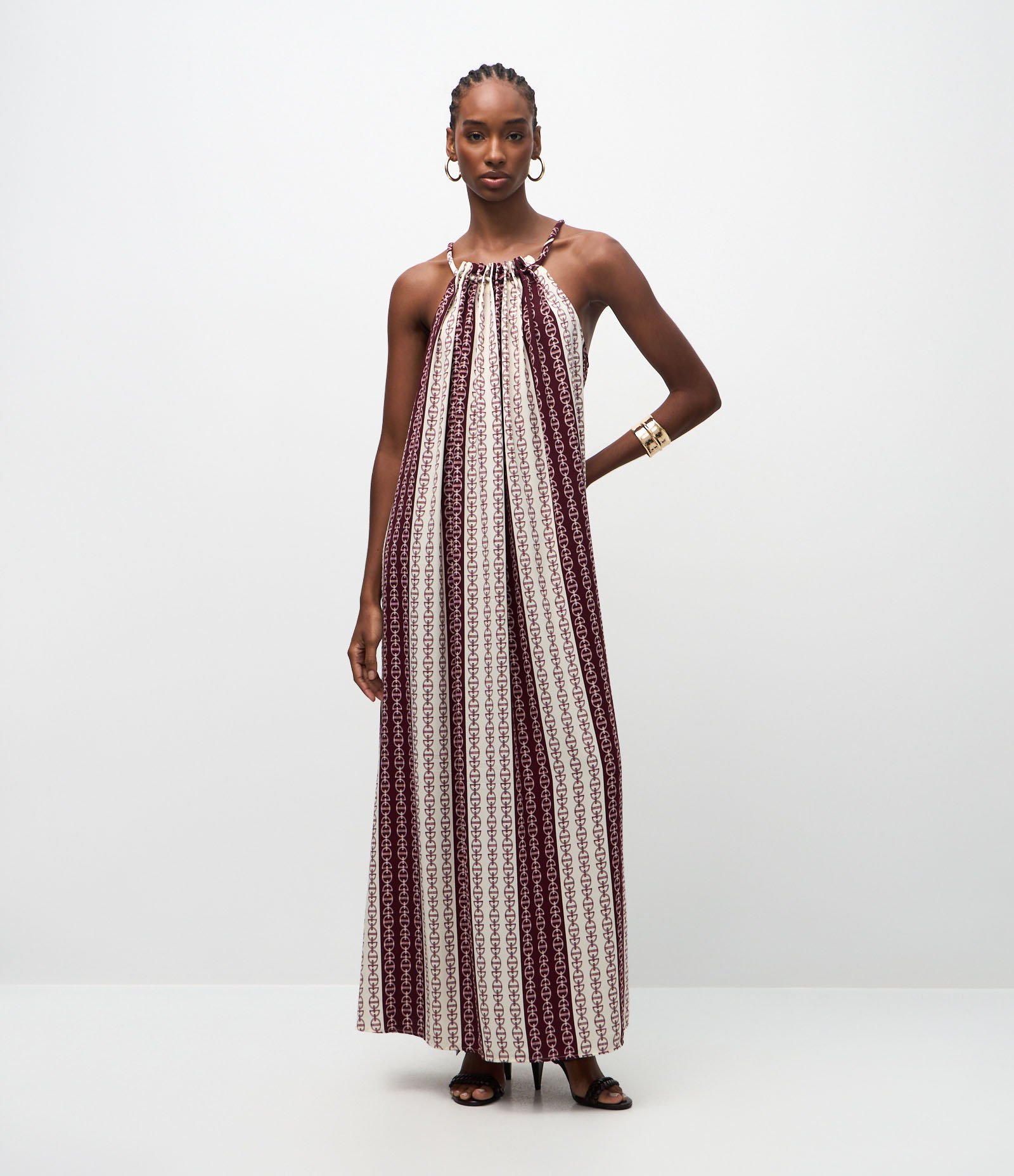 Vestido Midi com Estampa Geométrica e Amarração no Pescoço Multicores 1