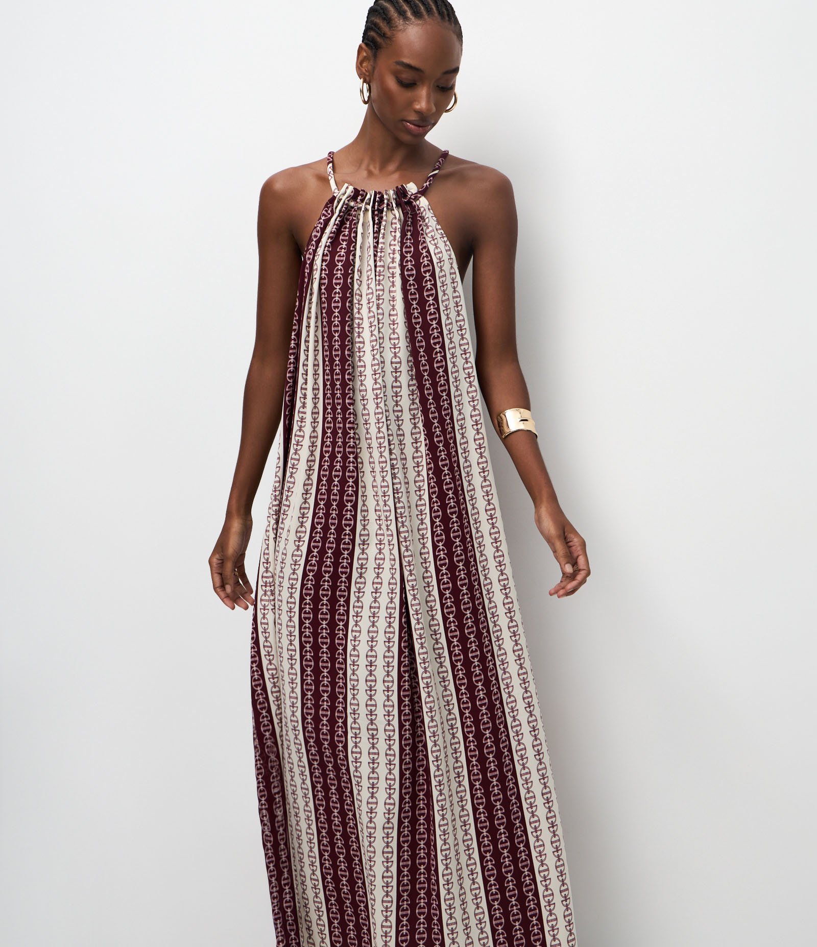 Vestido Midi com Estampa Geométrica e Amarração no Pescoço Multicores 2