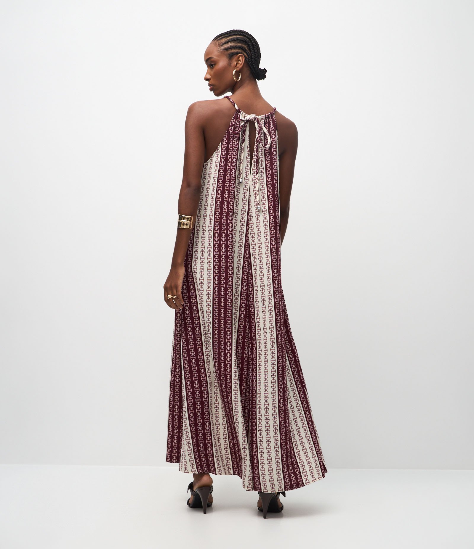 Vestido Midi com Estampa Geométrica e Amarração no Pescoço Multicores 3