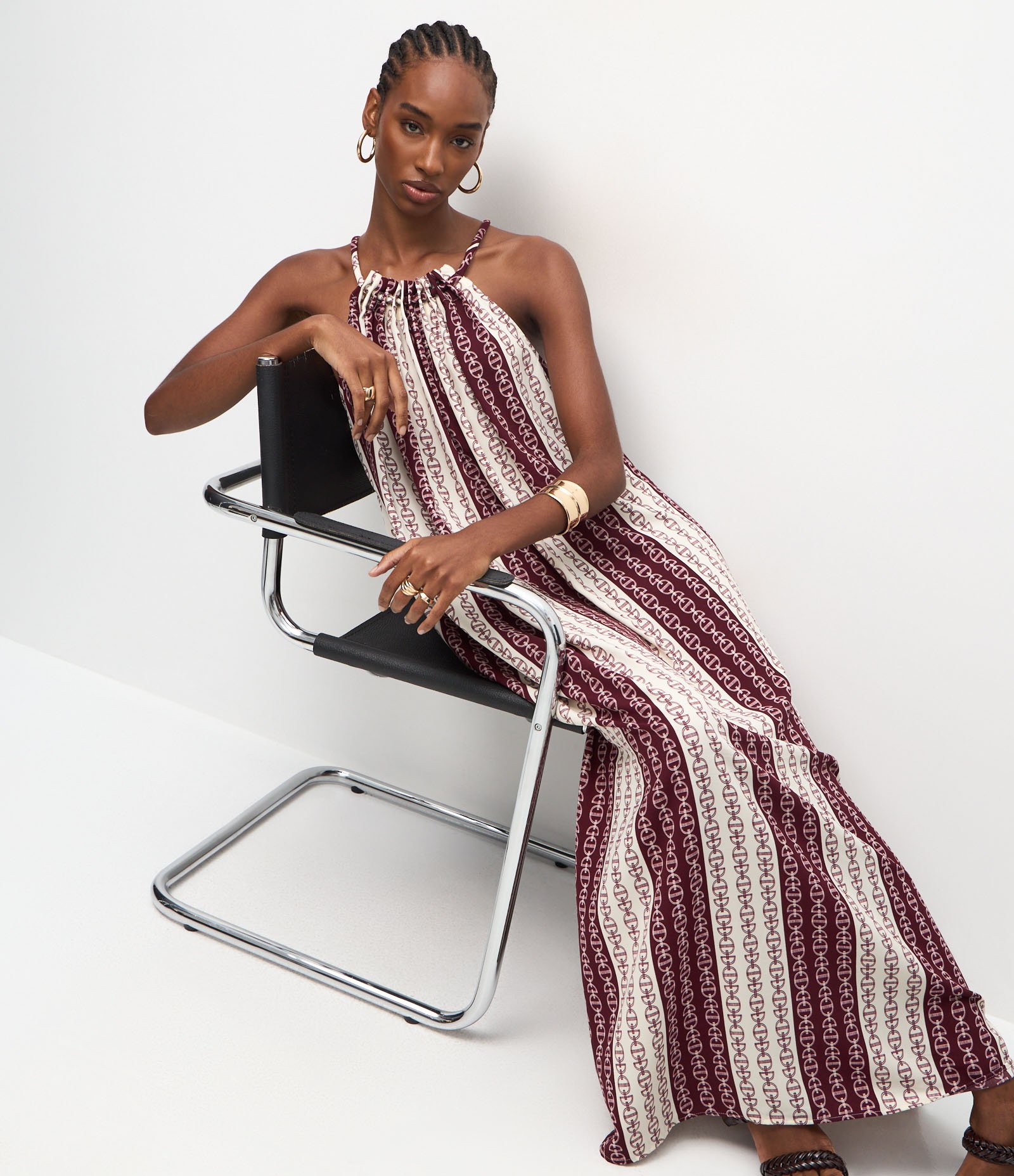 Vestido Midi com Estampa Geométrica e Amarração no Pescoço Multicores 5