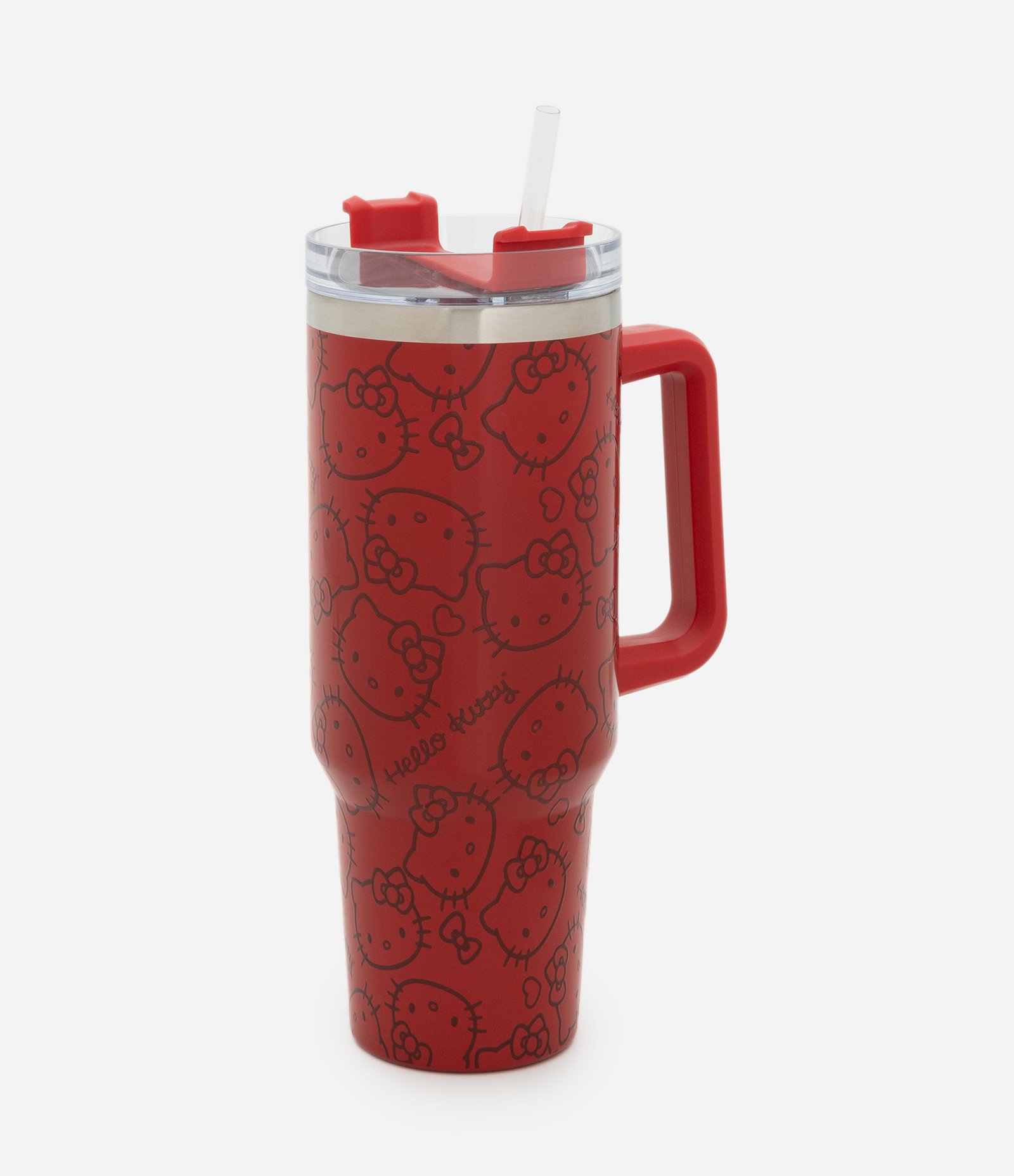 Copo Térmico com Canudo e Estampa Hello Kitty 1,2L Vermelho 1