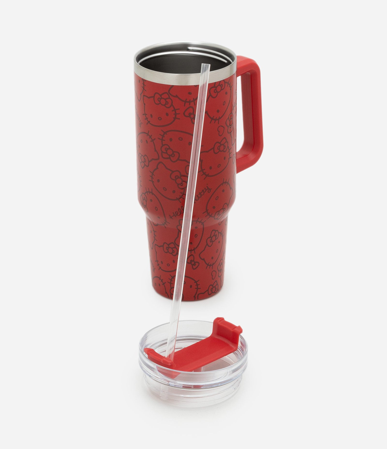Copo Térmico com Canudo e Estampa Hello Kitty 1,2L Vermelho 4