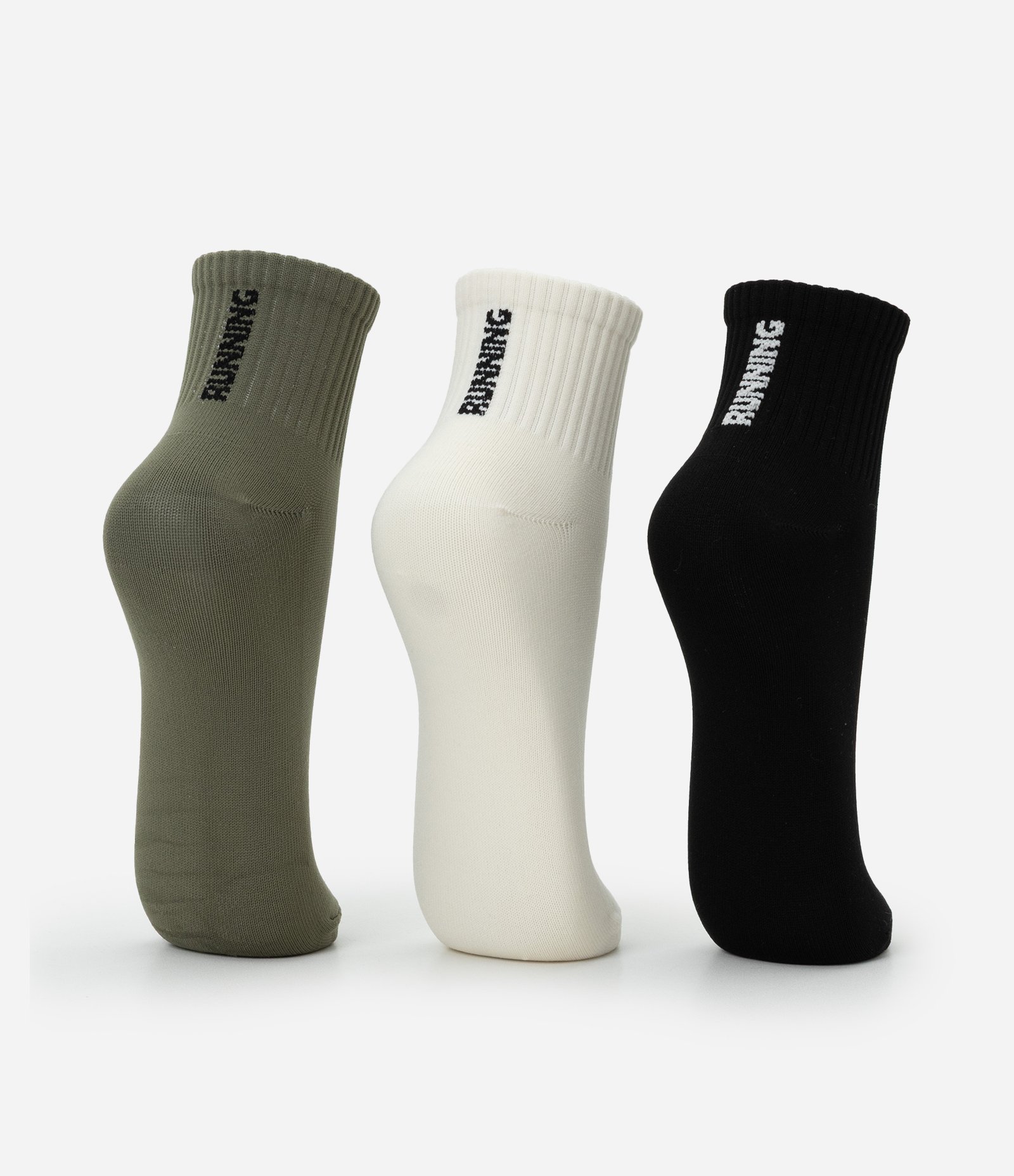 Kit 03 Meias Cano Médio Esportiva em Poliamida com Lettering Verde/Off White/Preto 3
