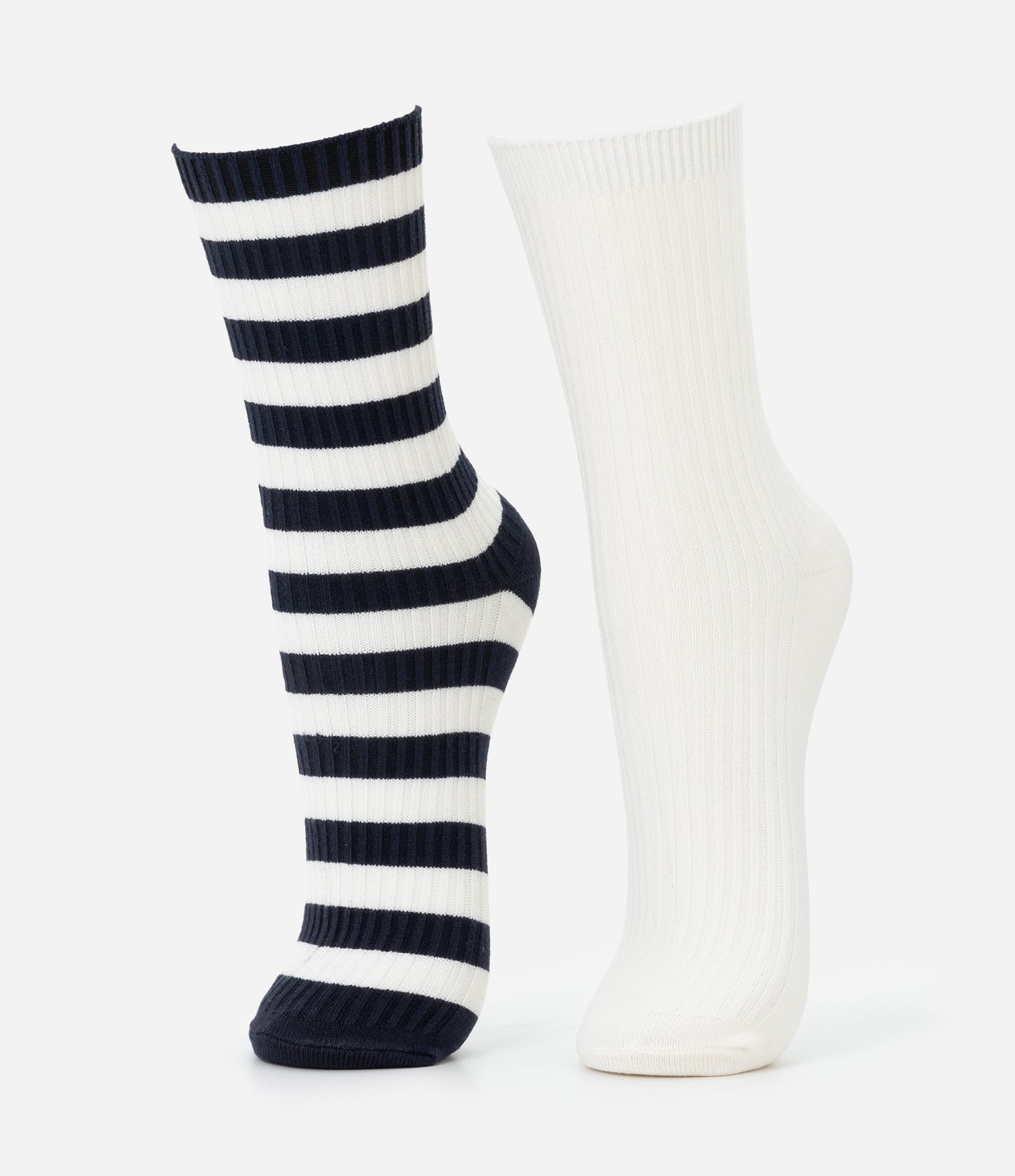 Kit 02 Meias Cano Médio em Poliamida com Estampa Listrada e Lettering Doing My Best Branco/Azul Escuro 1