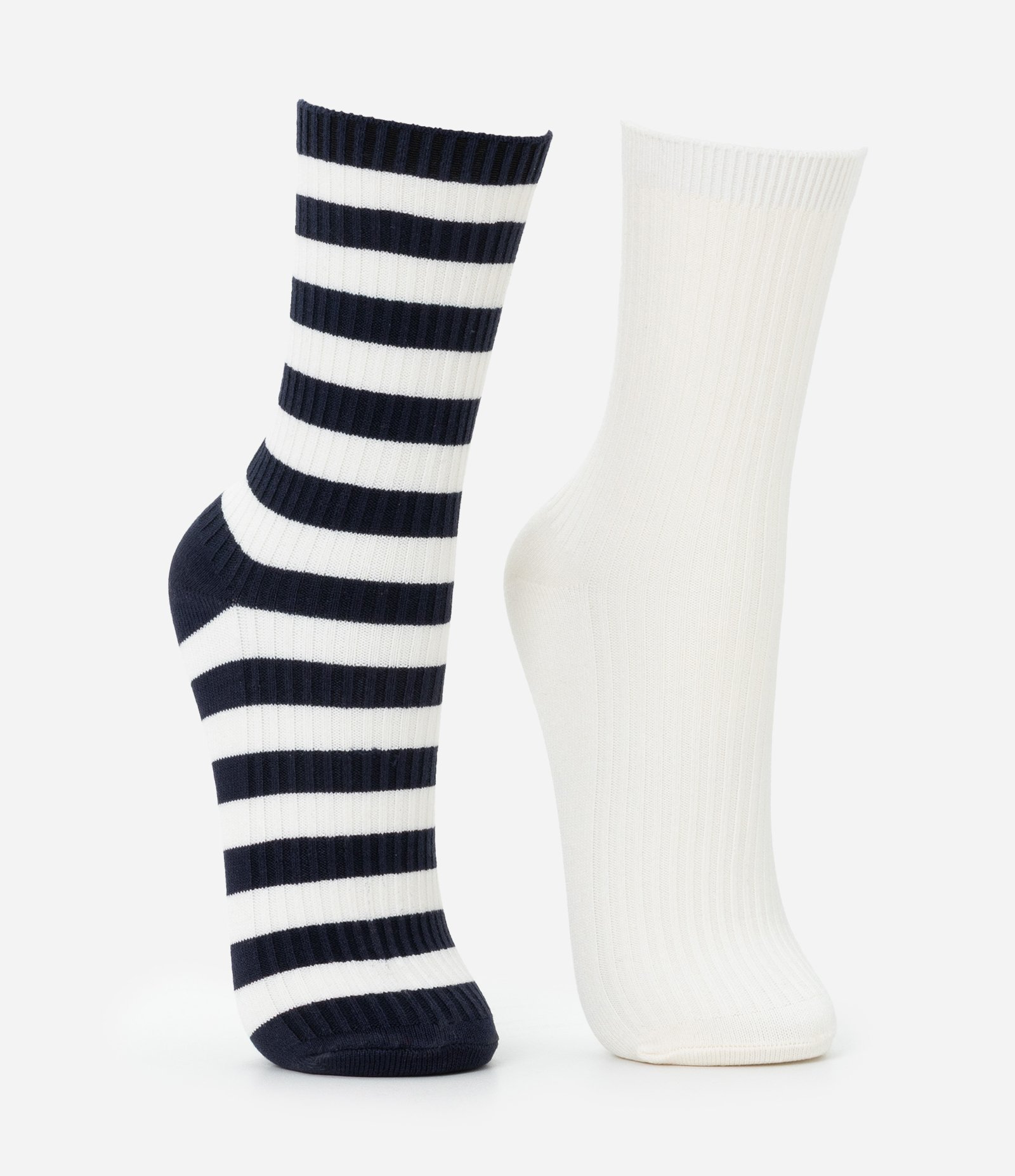 Kit 02 Meias Cano Médio em Poliamida com Estampa Listrada e Lettering Doing My Best Branco/Azul Escuro 2