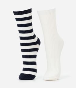 Kit 02 Meias Cano Médio em Poliamida com Estampa Listrada e Lettering Doing My Best