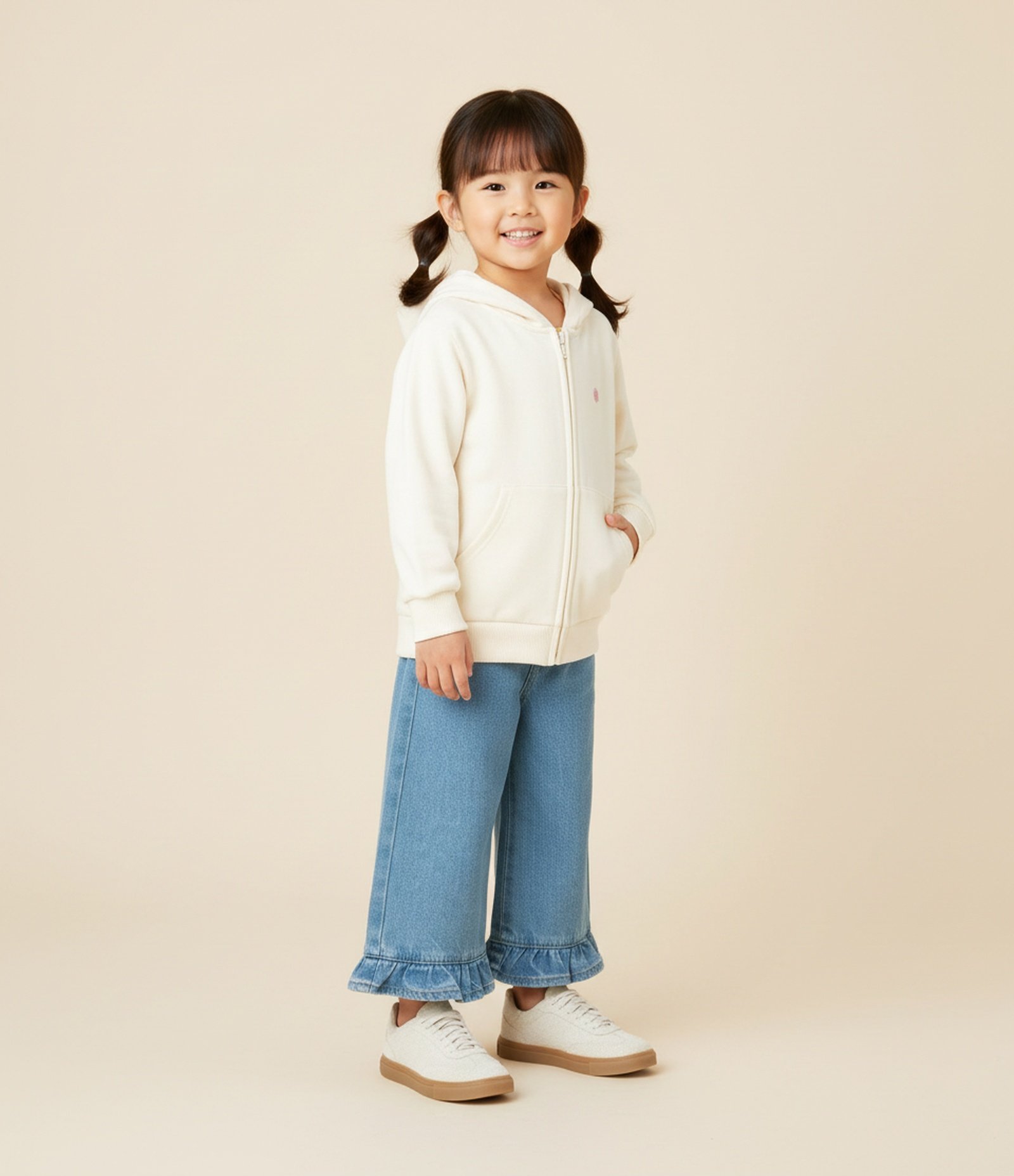 Jaqueta Infantil em Moletom com Bordado de Flor - Tam 1 a 6 Anos Bege 1