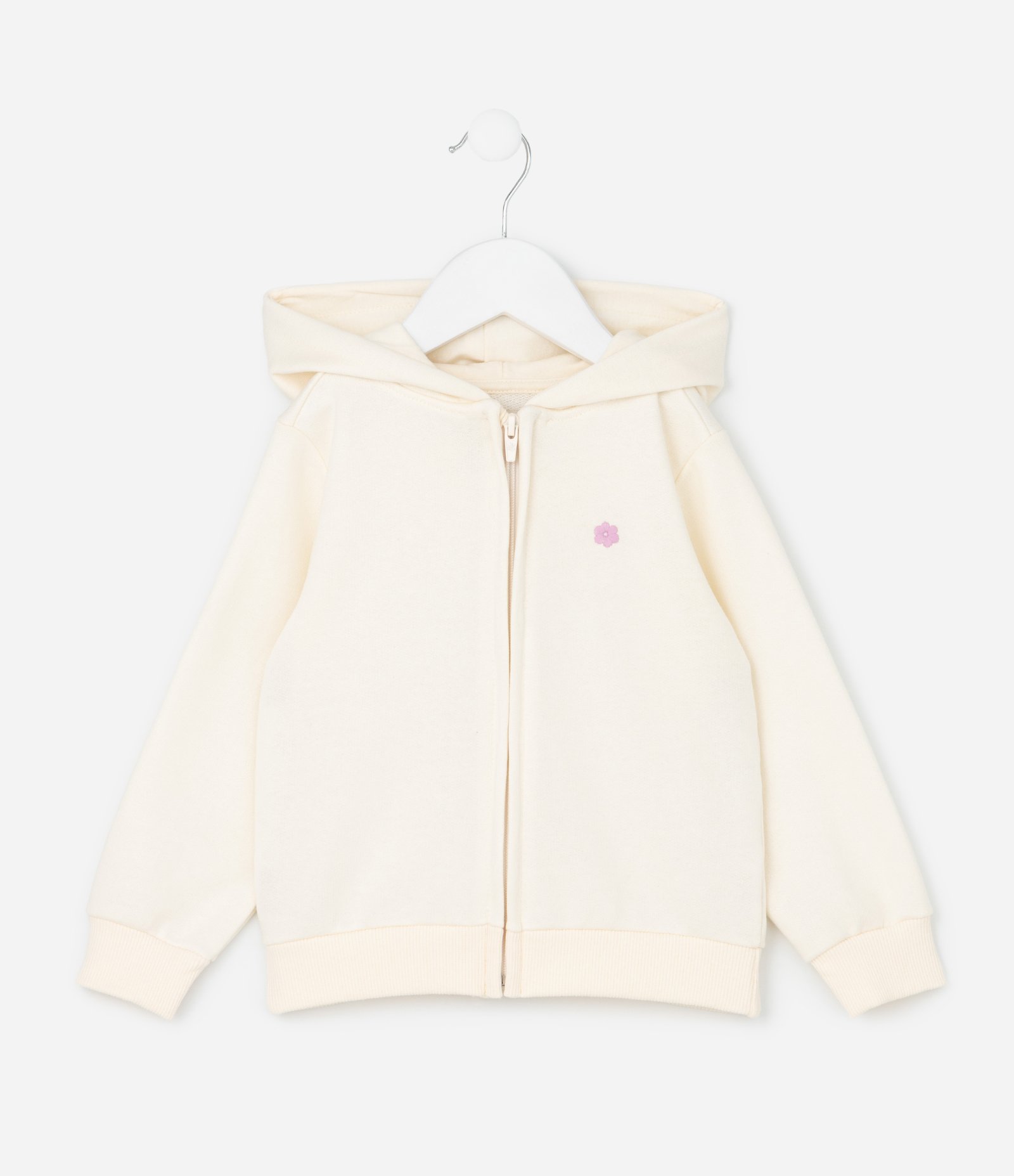 Jaqueta Infantil em Moletom com Bordado de Flor - Tam 1 a 6 Anos Bege 1