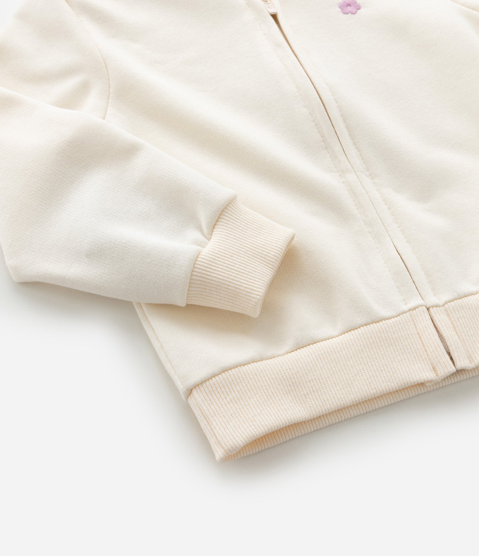 Jaqueta Infantil em Moletom com Bordado de Flor - Tam 1 a 6 Anos Bege 5