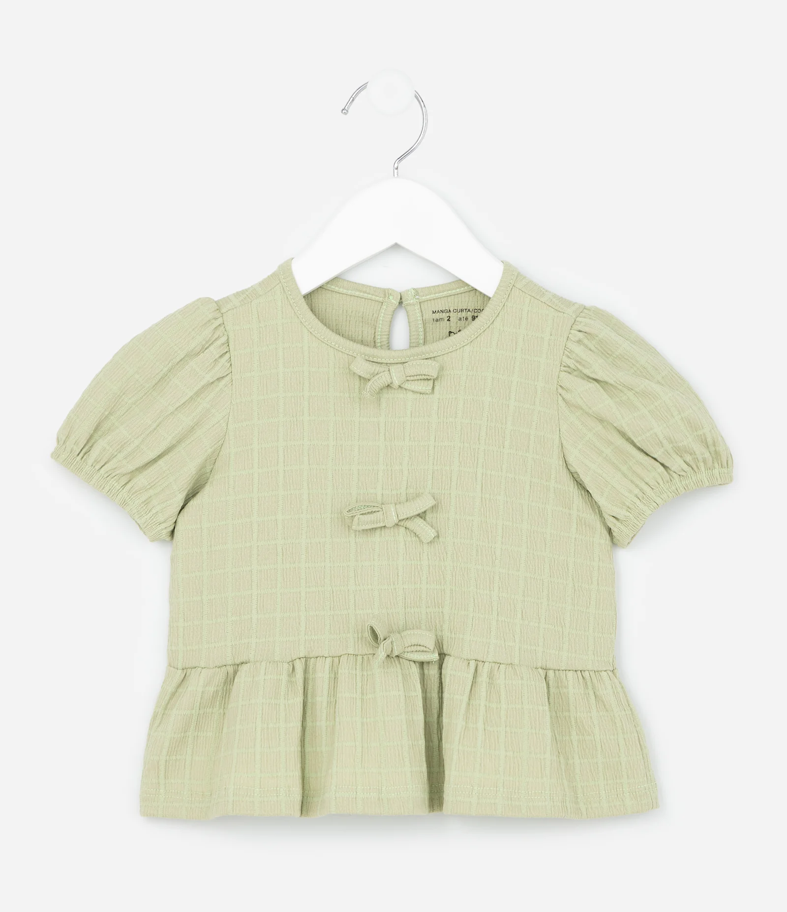 Conjunto Infantil Texturizado com Batinha e Short com Bolsos - Tam 1 A 6 Anos Verde Claro 2