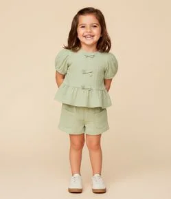 Conjunto Infantil Texturizado com Batinha e Short com Bolsos - Tam 1 A 6 Anos