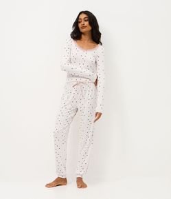 Calca de Pijama em Peach Touch com Estampa de Coração