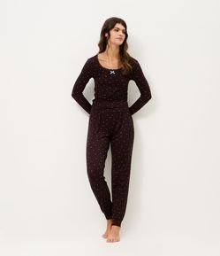 Calça de Pijama em Peach Touch com Estampa de Coração