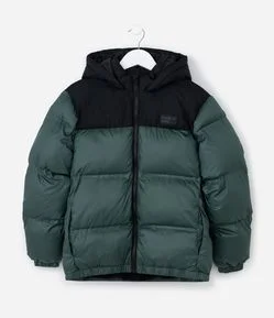 Jaqueta Infantil Puffer com Recorte Contrastante – Tam 5 a 14 Anos
