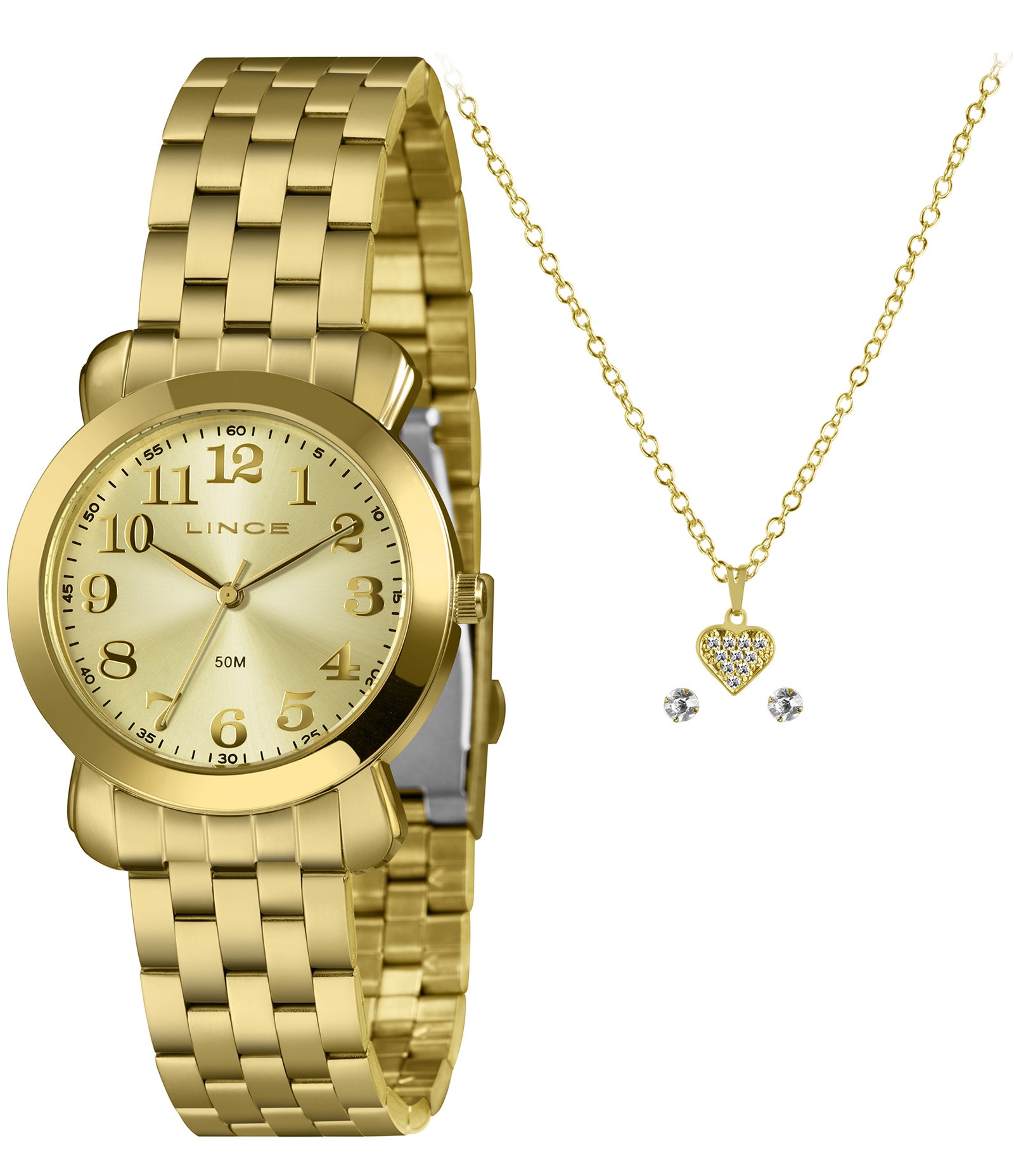 Relógio Analógico Aço Lince Dourado 1