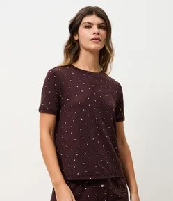 Blusa de Pijama em Peach Touch com Estampa de Coração