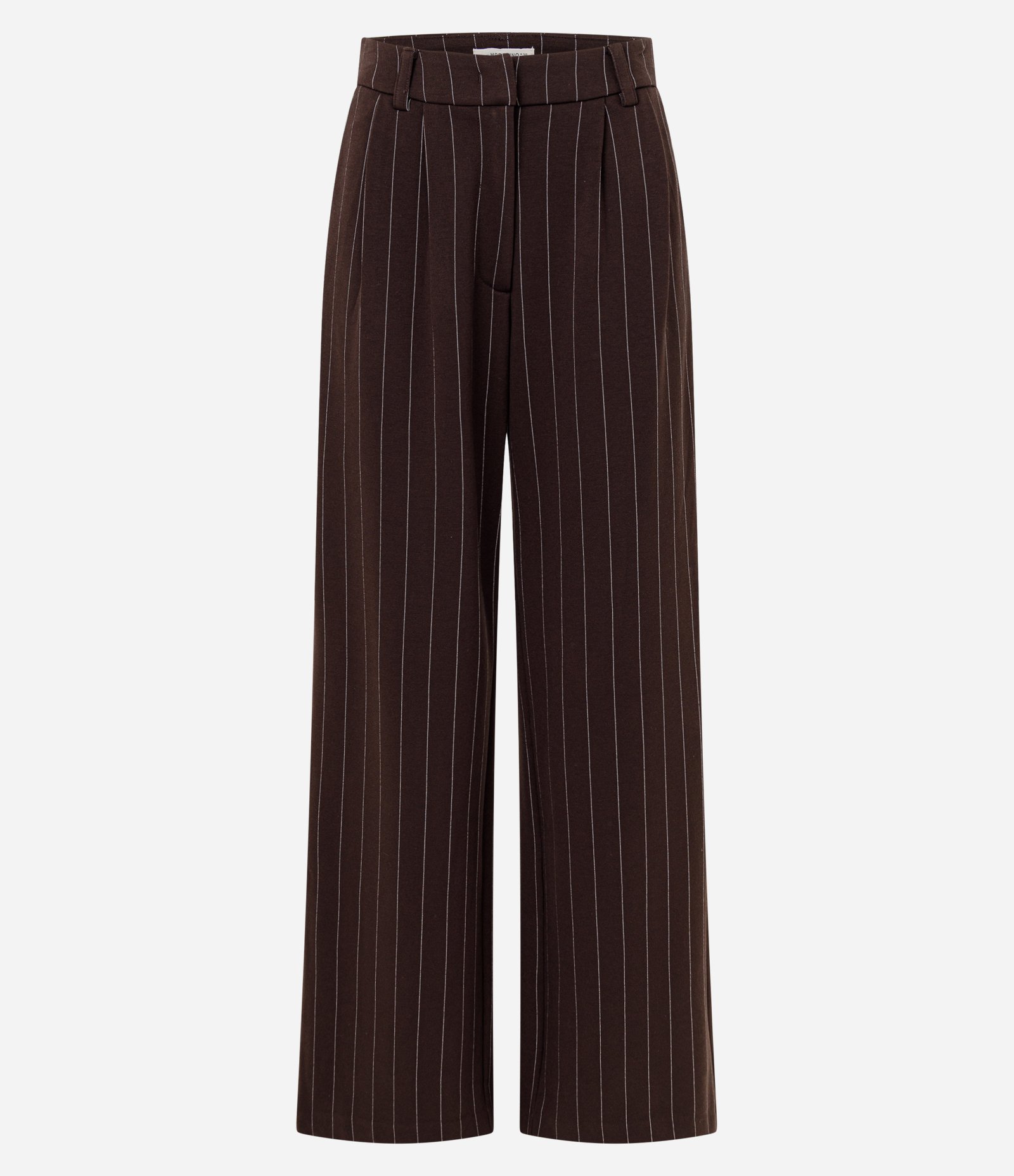 Calça Reta Risca de Giz em Ponto Roma Marrom 1