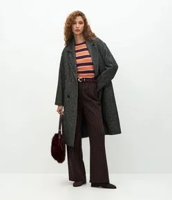 Calça Reta Risca de Giz em Ponto Roma