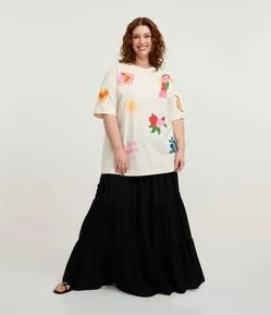 Saia Longa com Lastex no Cós e Camadas Marias Curve & Plus Size