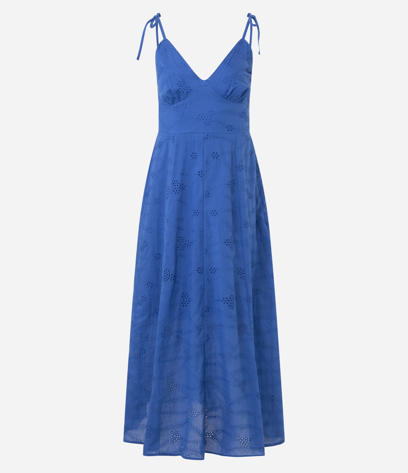 Vestido Evasê Midi em Laise com Laços na Alça Azul 1