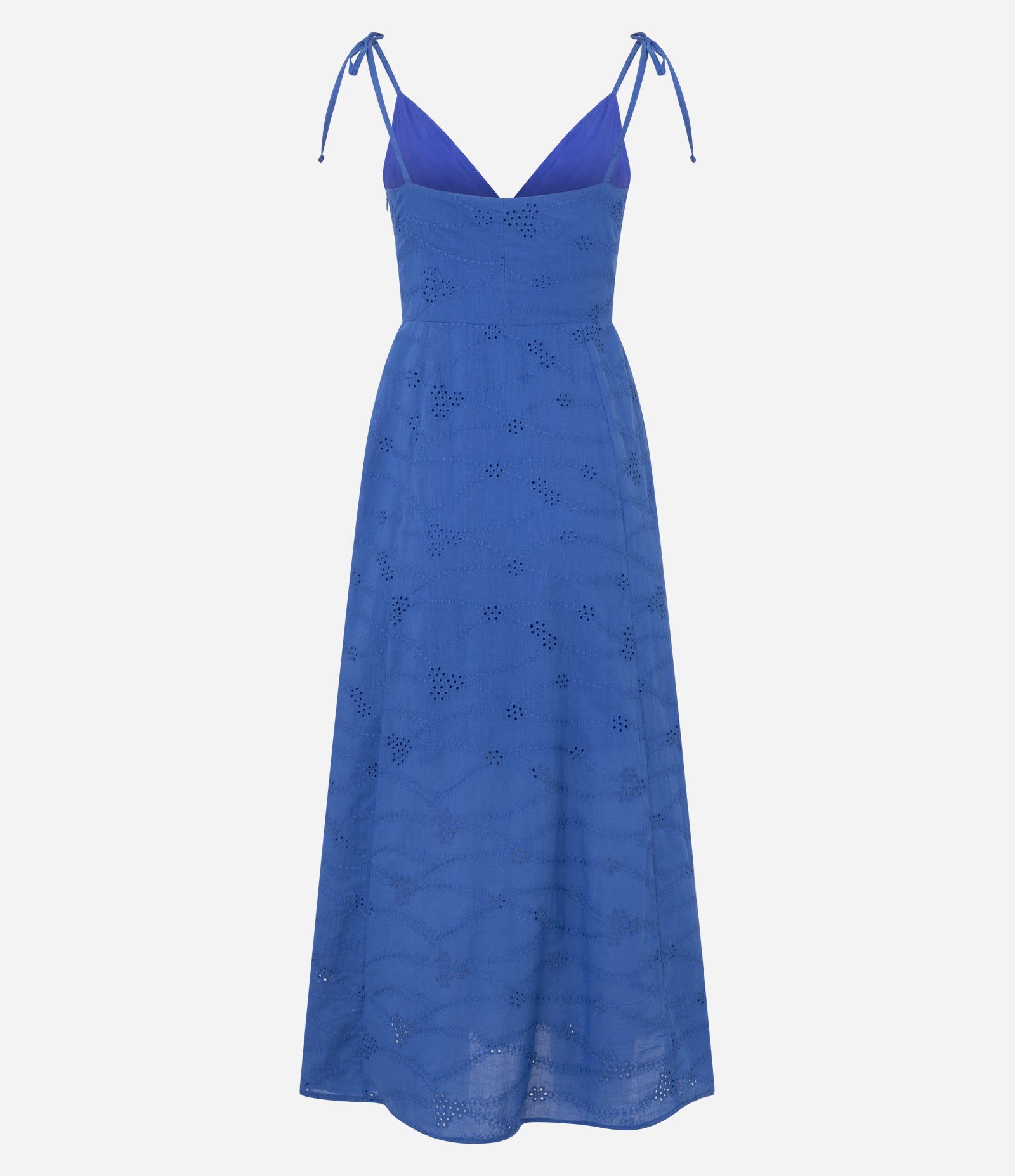 Vestido Evasê Midi em Laise com Laços na Alça Azul 3