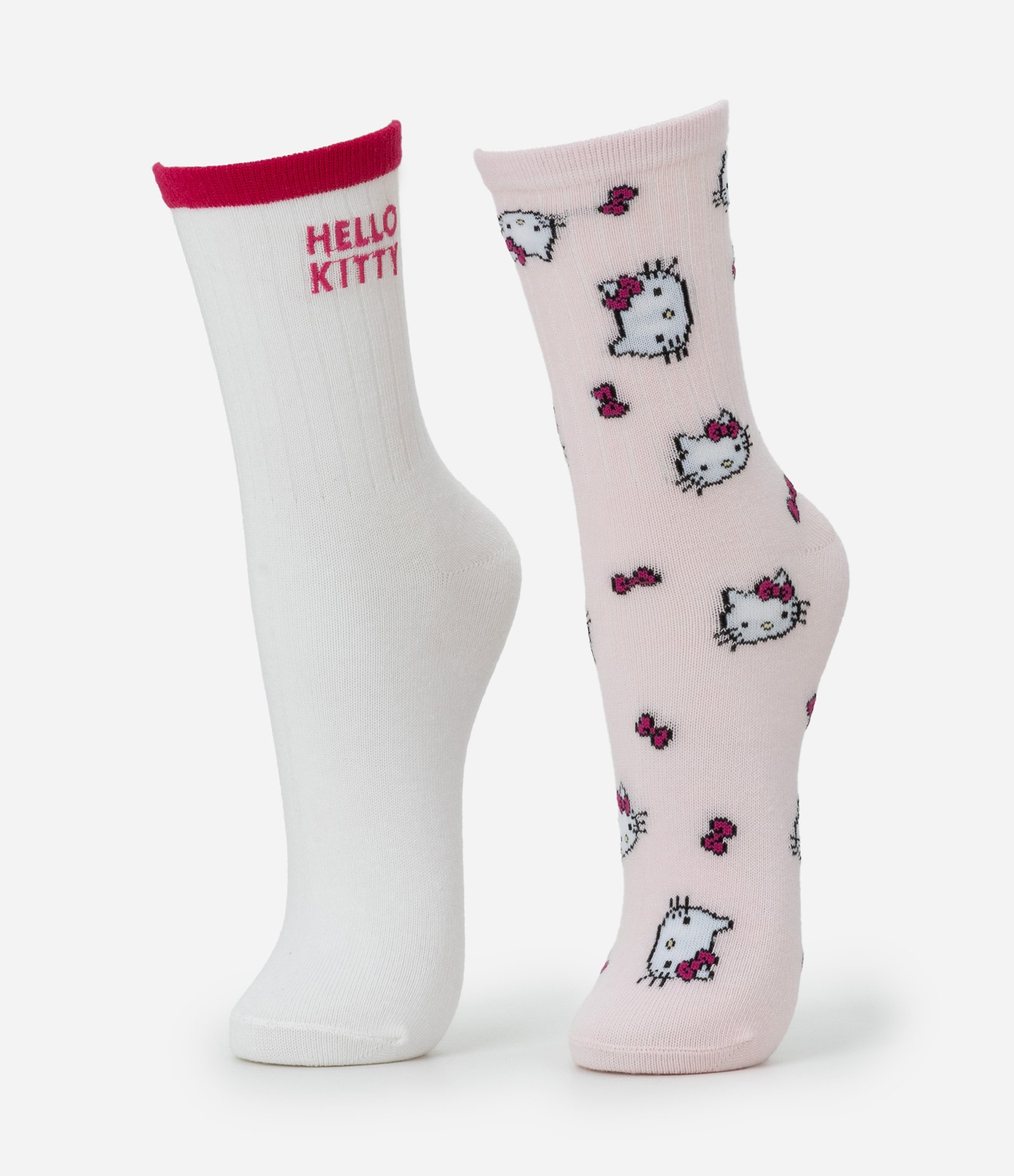 Kit 02 Meias Cano Alto em Chenille Hello Kitty Branco/Rosa 1