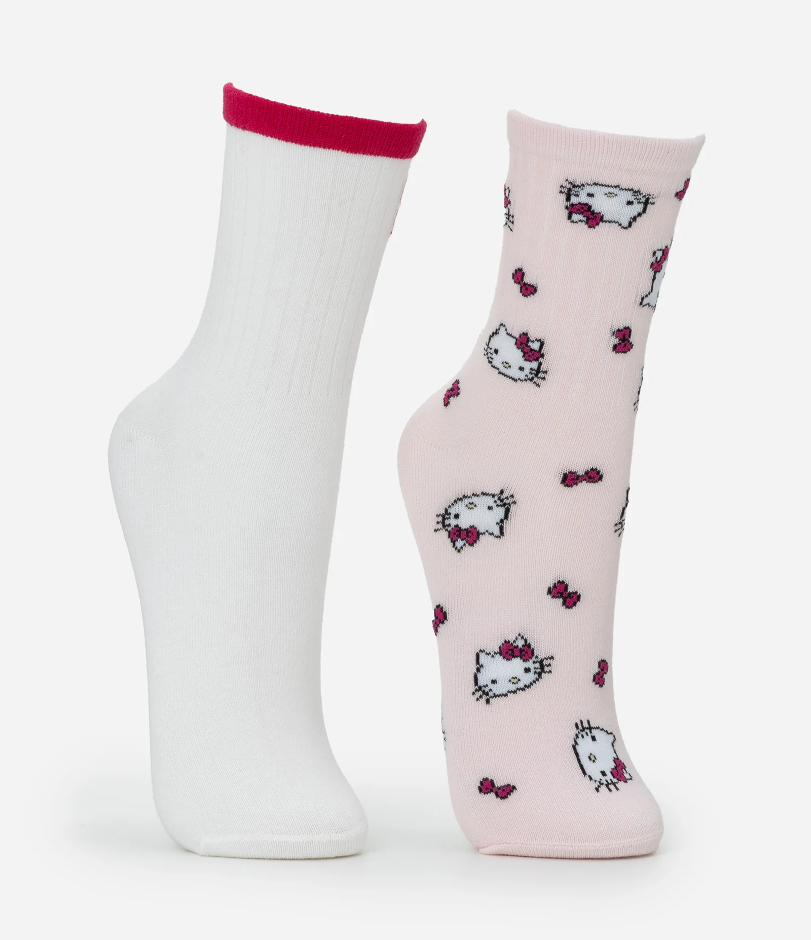 Kit 02 Meias Cano Alto em Chenille Hello Kitty Branco/Rosa 2
