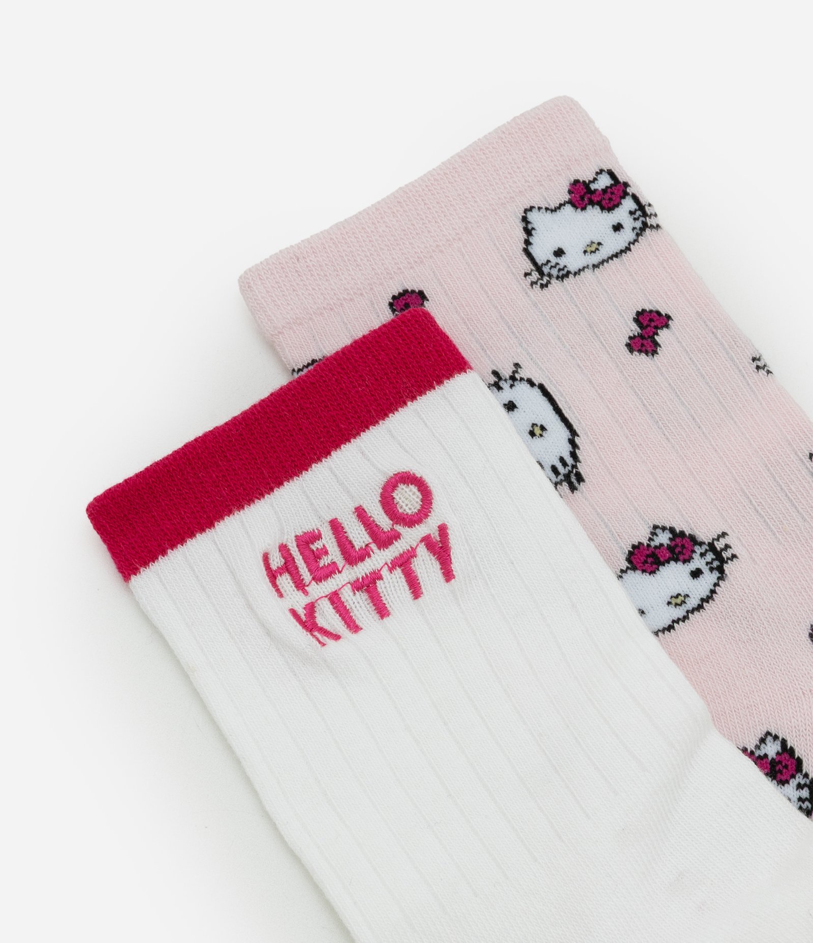 Kit 02 Meias Cano Alto em Chenille Hello Kitty Branco/Rosa 4