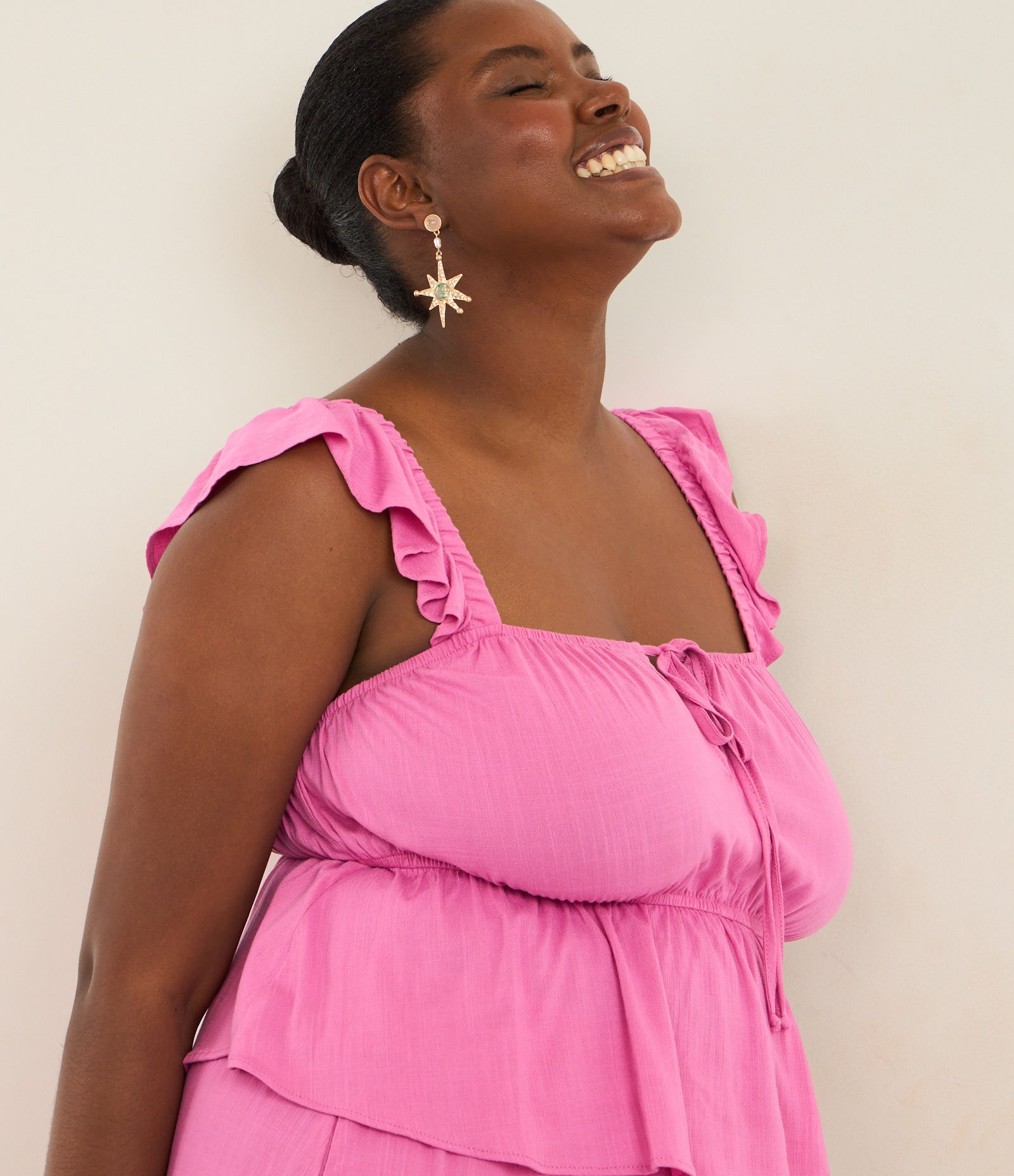 Regata Chalis com Babado e Amarração Frontal Curve & Plus Size Rosa 3