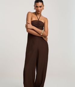 Macacão Boho Aladim Frente Única em Viscose com Busto Franzido