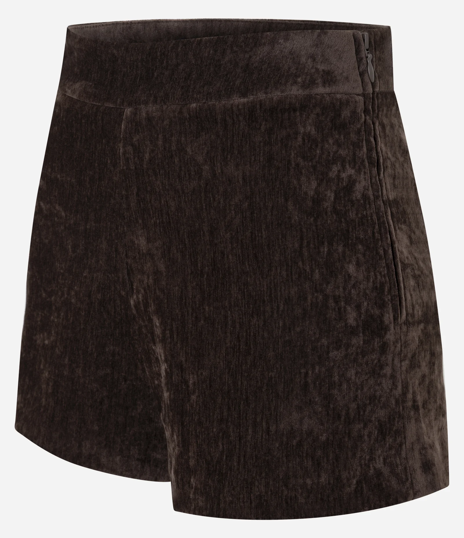 Short Curto Aveludado com Zíper Lateral Marrom 8
