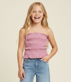 Blusa Infantil Cropped Texturizada com Babado – Tam 5 a 14 Anos