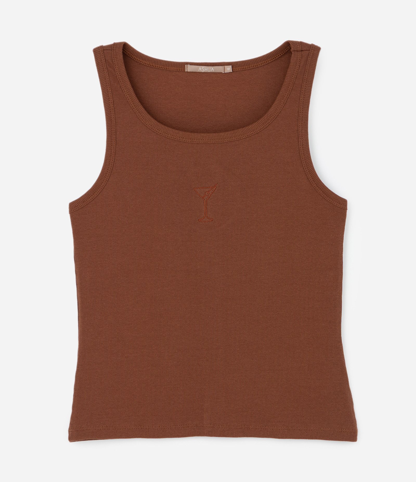 Regata em Ribana com Bordado Taça Curve & Plus Size Marrom 1