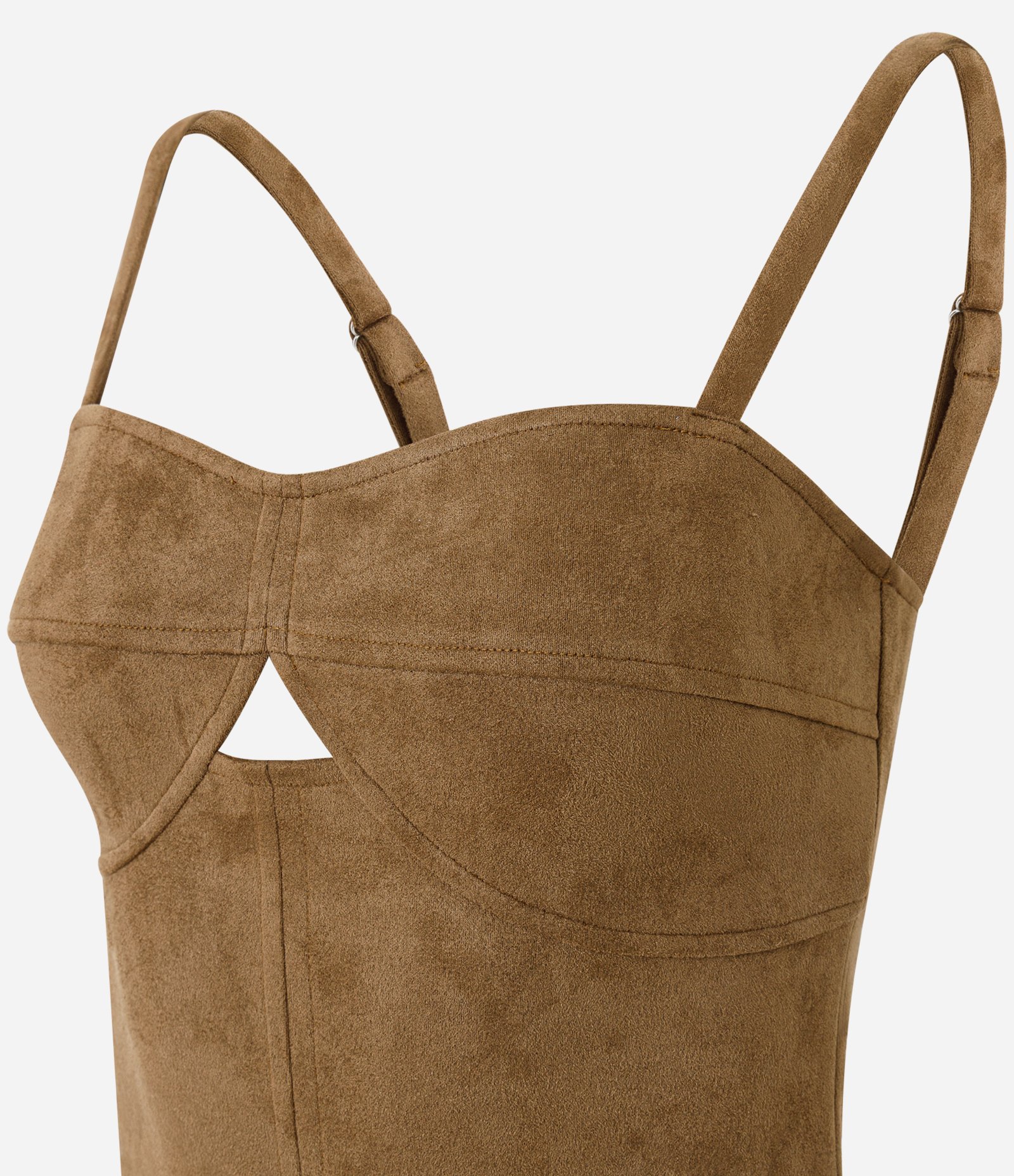 Vestido Midi em Suede com Decote Quadrado Marrom 2