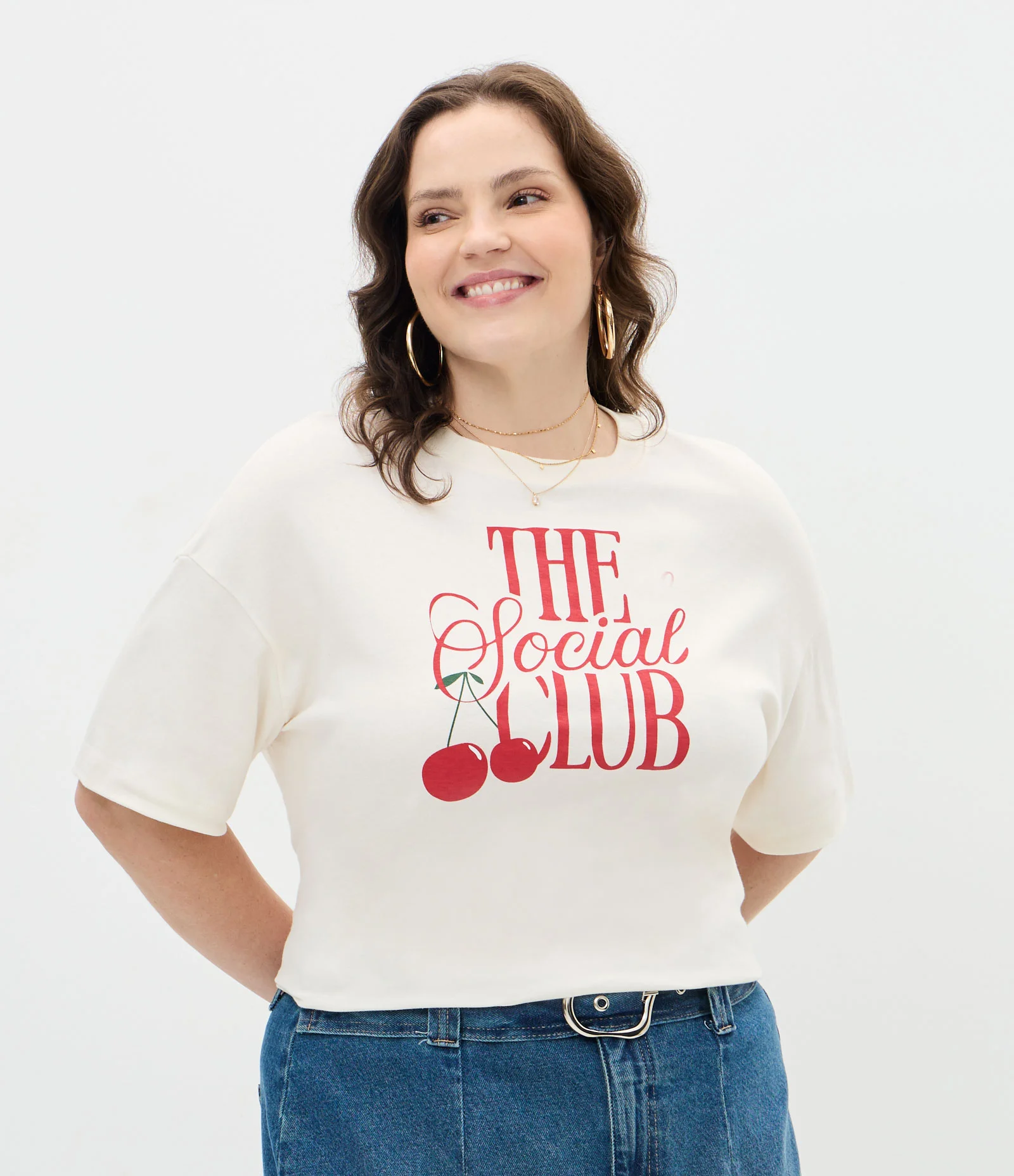 Camiseta Oversized em Suedine Estampa Cerejas Curve & Plus Size Off White 1